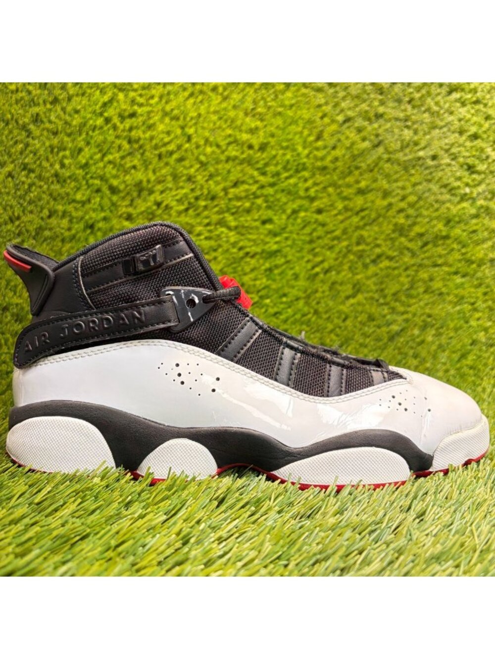 Nike Air Jordan 6 Rings Boys Size 7Y White Black Athletic Leather Shoes Sneakers